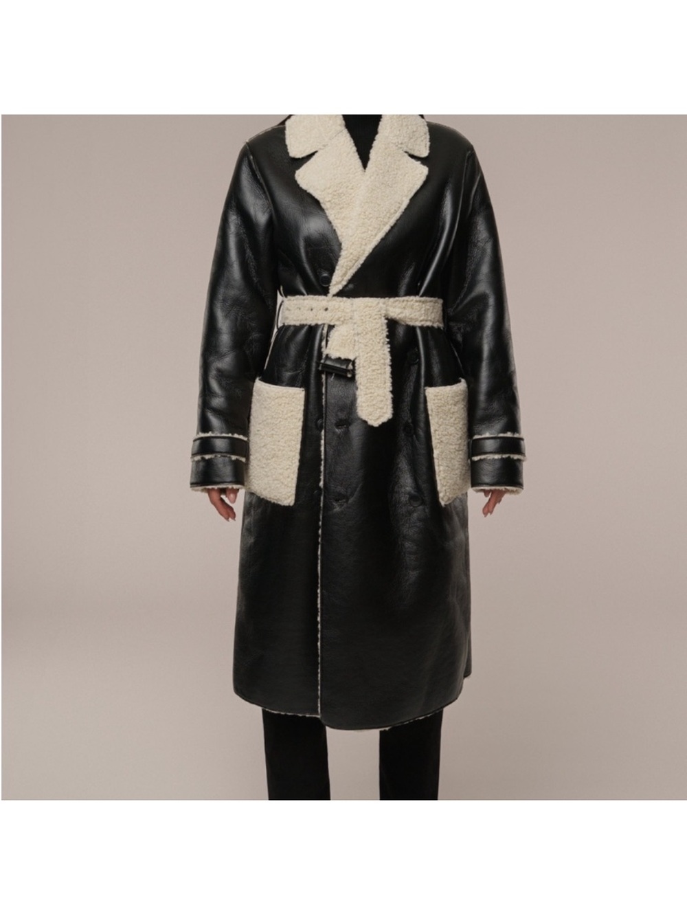 JLUXLABEL Black/Ivory Sherpa Faux Leather Reversible Coat Size Small